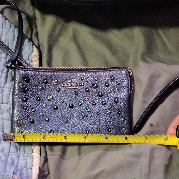 Coach SET Metallic Blue Studded Women's Bag and Matching Wristlet - Picture 13 of 13